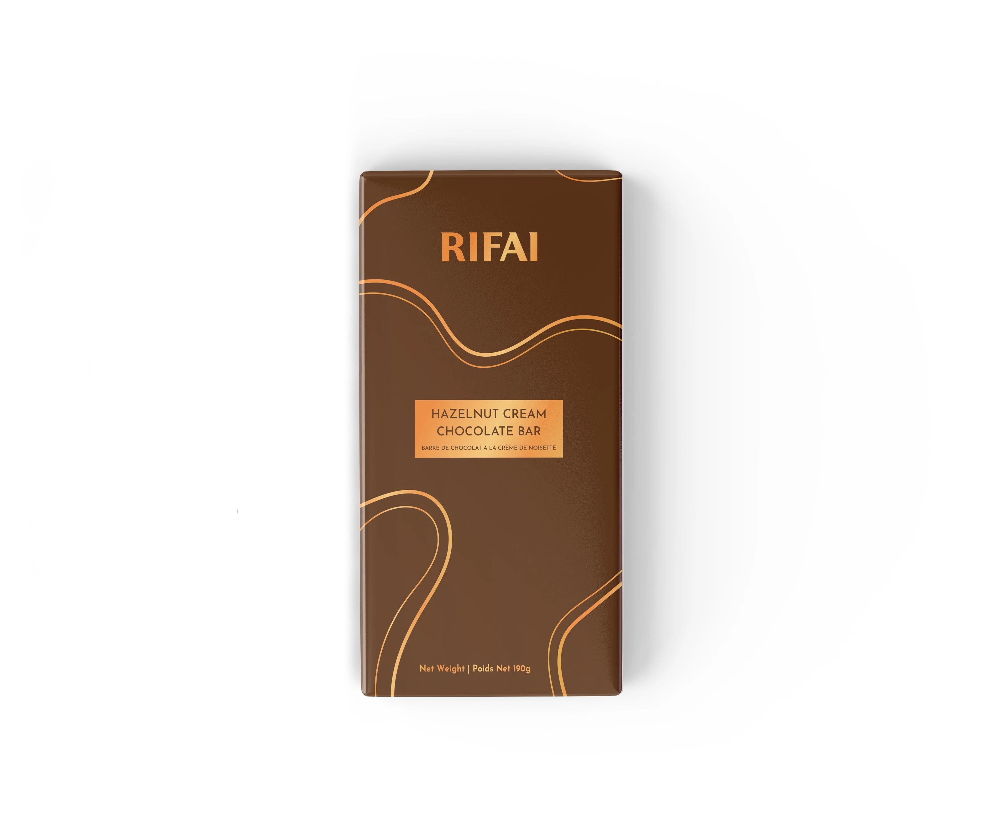 Milk chocolate bar filled with creamy hazelnut spread and whole roasted hazelnuts, shown with a smooth cut revealing the rich filling.