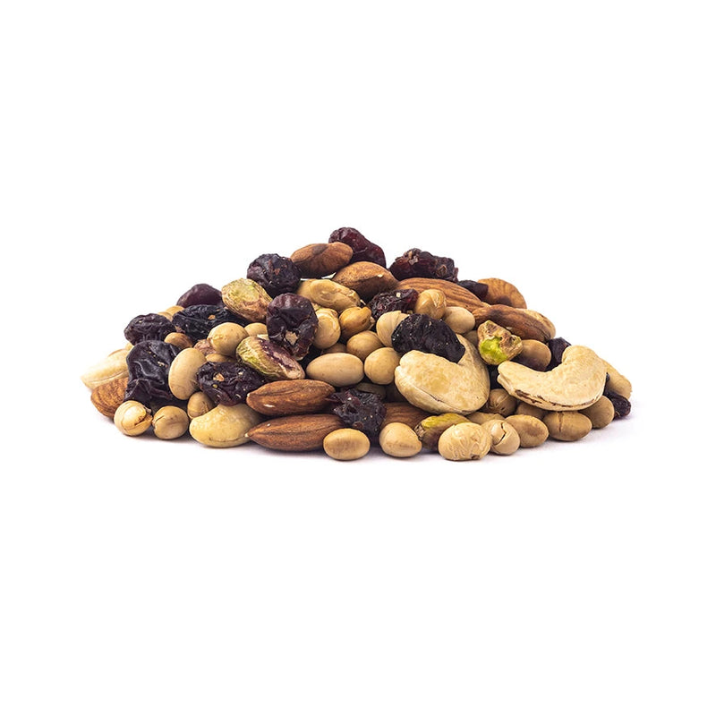 Sporty Mix of roasted cashews, almonds, walnuts, raisins, and dried cranberries, a protein-rich and energizing snack.