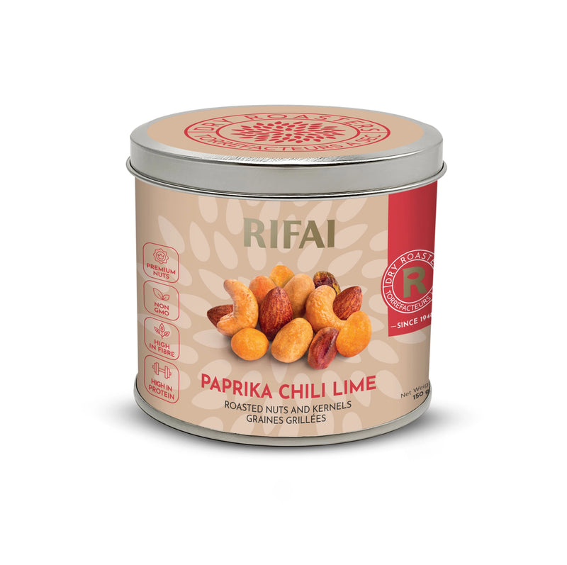 Spicy nut mix with chili lime paprika almonds, peanuts, cashews, pistachios